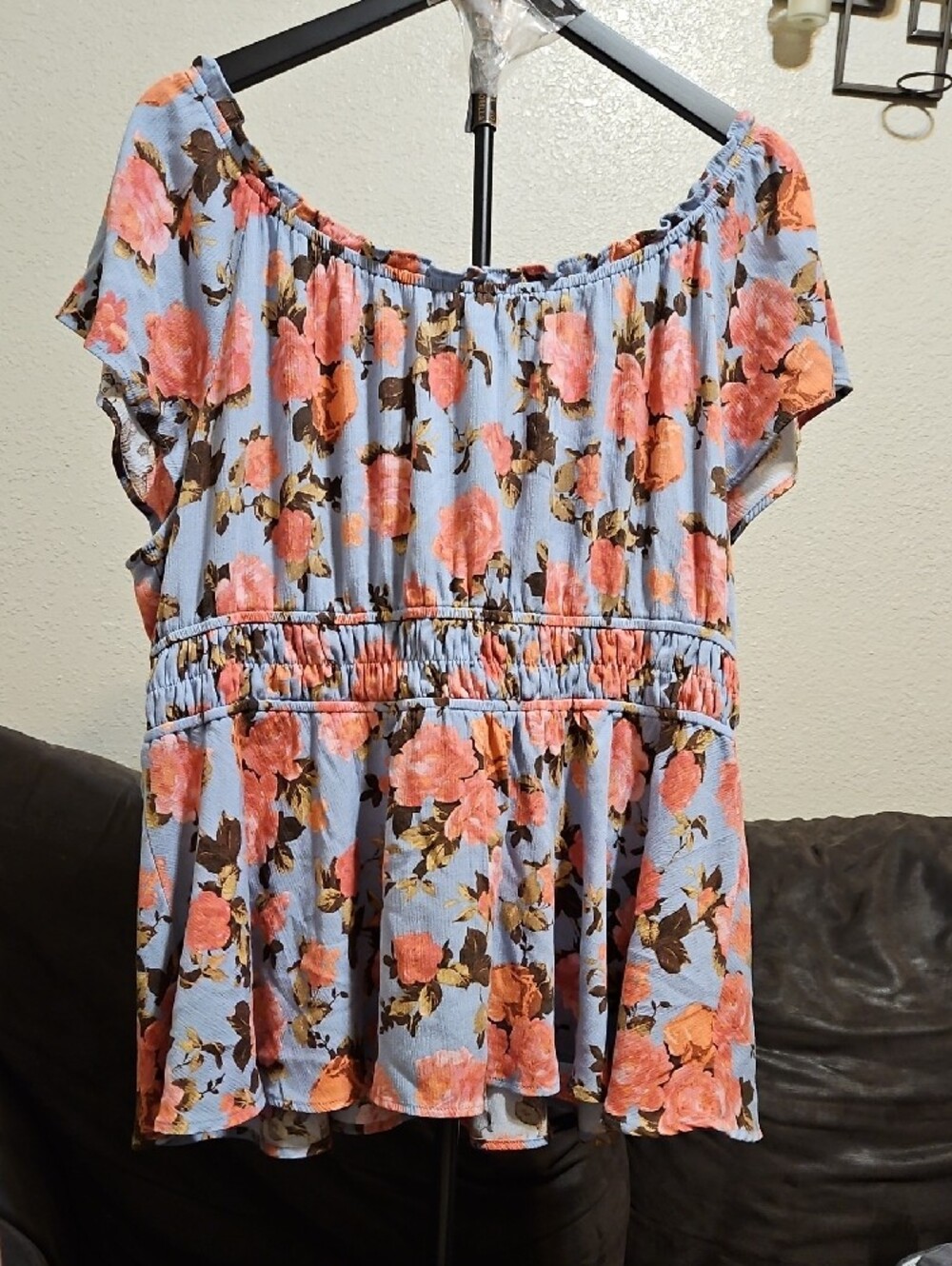 torrid Powder Blue Floral Tie-Back Peplum Top
